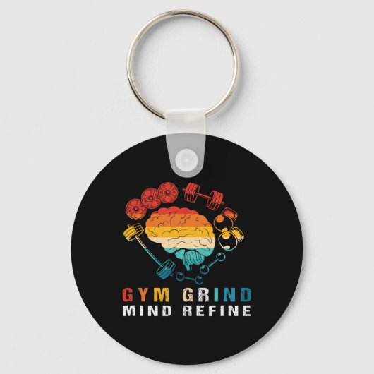 Porte-clés Gym Grind Mind Refined Bodybuilding Retro Gym Rat (Recto)