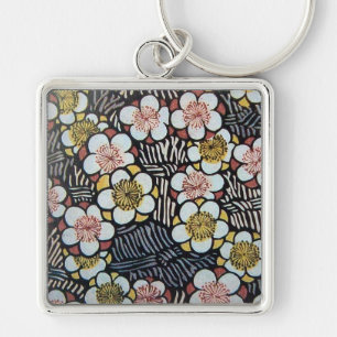 PORTE-CLÉS HAÏKU / NOIR BLANC ROSE JAUNE FLEURS DE PRINTEMPS