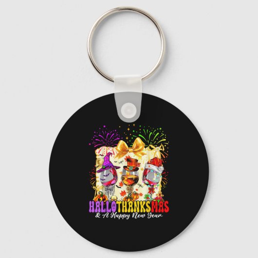 Porte-clés Hallothanksmas And A Happy New Year Wine Gles Fire (Recto)