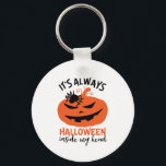 Porte-clés Halloween à l'intérieur de ma tête drôle Jack-o'-l<br><div class="desc">C'est toujours Halloween à l'intérieur de ma tête Jack-o'-lantern Citrouille. Drôle Halloween costume design à porter lorsque vous allez Trick ou Treat. Cette marchandise déplaisante et monstrueuse est idéale pour une soirée d'Halloween éffrayante avec un thème de fantôme effrayant ou de film d'horreur. Allez bien avec votre décoration Halloween de...</div>