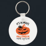 Porte-clés Halloween à l'intérieur de ma tête drôle Jack-o'-l<br><div class="desc">C'est toujours Halloween à l'intérieur de ma tête Jack-o'-lantern Citrouille. Drôle Halloween costume design à porter lorsque vous allez Trick ou Treat. Cette marchandise déplaisante et monstrueuse est idéale pour une soirée d'Halloween éffrayante avec un thème de fantôme effrayant ou de film d'horreur. Allez bien avec votre décoration Halloween de...</div>