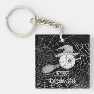 Porte-clés Halloween balai sorcière, globe oculaire effrayant