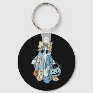 Porte-clés Halloween Blue Denim Boo Ghost Floral Coquette Fal