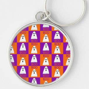 Porte-clés Halloween Boo Ghost Purple et Carrés orange