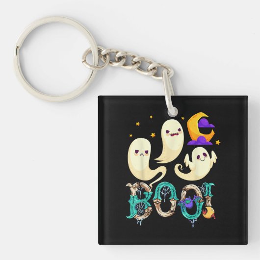 Porte-clés Halloween Boo Owl Avec Sorcière Casquette Araignée (Devant)