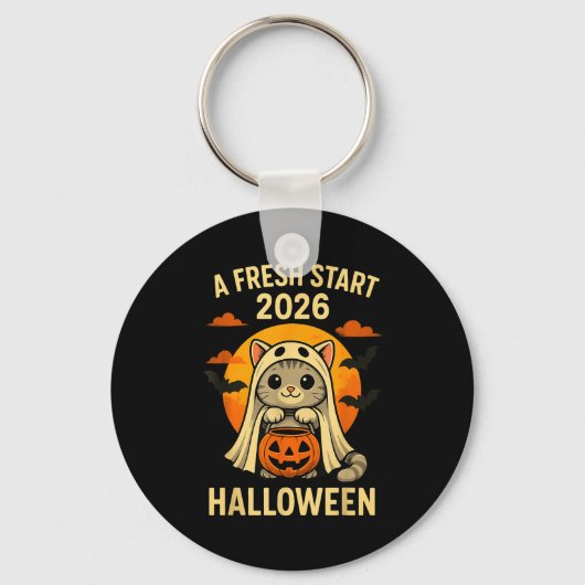 Porte-clés Halloween Cat Ghost Graphic - Fresh Start 2026 (Recto)