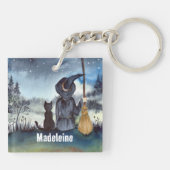 Porte-clés Halloween Chat noir et la Sorcière étoile nuit (Dos)