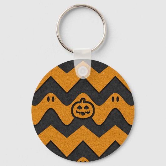 Porte-clés Halloween Chevron Motif avec Fantômes et Citrouill (Recto)