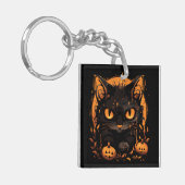 Porte-clés Halloween envoûtant : Chat noir parmi les Citrouil (Devant gauche)