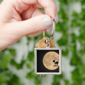 Porte-clés Halloween gothique chat noir avec pleine lune (main)