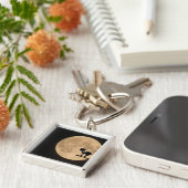 Porte-clés Halloween gothique chat noir avec pleine lune (Côté)