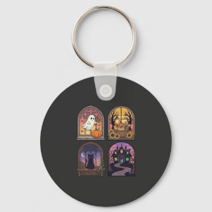 Porte-clés Halloween Gothique Fenêtre Fantôme Citrouille Chat