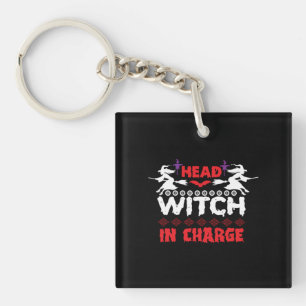 Porte-clés Halloween Head Witch En Charge Anniversaire