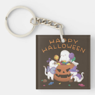 Porte-clés Halloween heureux : Chats et fantômes