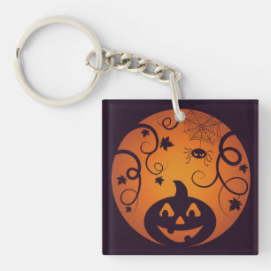 Porte-clés Halloween Jack-o'-lantern citrouille visage et ara