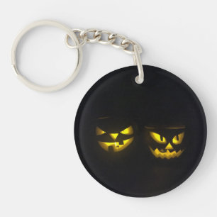 Porte-clés Halloween jaune brillant visage citrouille effraya