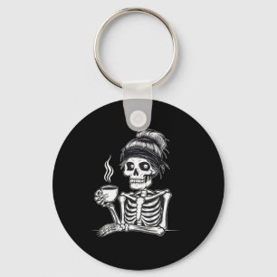 Porte-clés Halloween Squelette Messy Bun Café Costume drôle