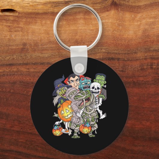 Porte-clés Halloween Squelette Zombie équitation maman T Rex  (Recto)