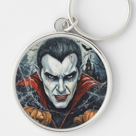 Porte-clés Halloween, Vampire assoiffé, Champ de citrouilles (Devant)