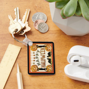 Porte-clés Halloween vintage, Chats noirs avec Jackolanterns