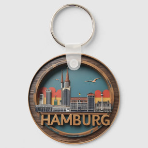 Porte-clés Hambourg Allemagne Skyline - Circle Vintage Citysc
