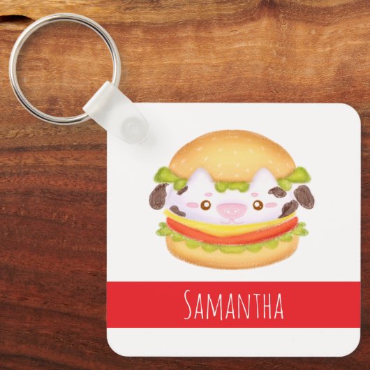 Porte-clés Hamburger de vache adorable (Recto)