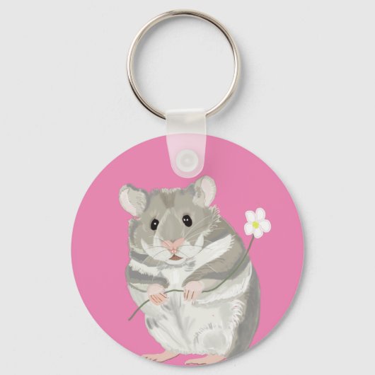 Porte-clés Hamster gris et blanc (Recto)