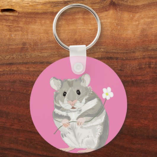 Porte-clés Hamster gris et blanc (Recto)