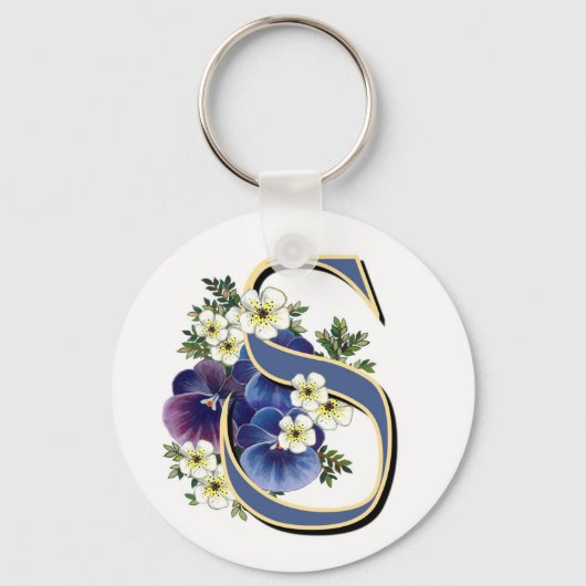 Porte-clés Handpainted Pansy Initial Monogram - S (Recto)