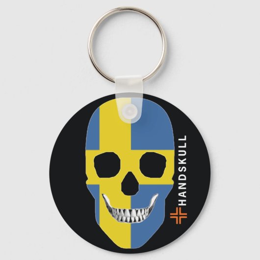 Porte-clés HANDSKULL Suède, Happy crâne, Drapeau Suède (Recto)