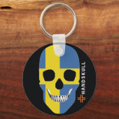 Porte-clés HANDSKULL Suède, Happy crâne, Drapeau Suède (Recto)