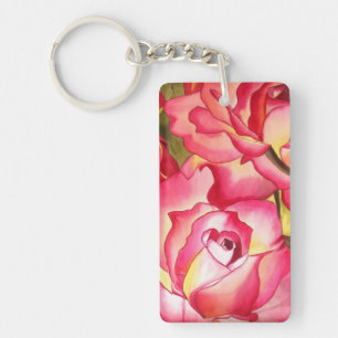 Porte-clés Hannah Gordon rose rose aquarelle art