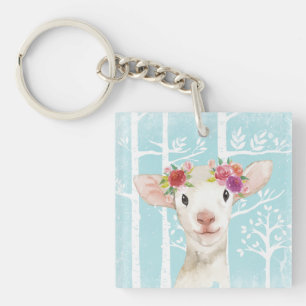 Porte-clés Happy Animal avec Fleurs en Bleu Forêt-Mouton