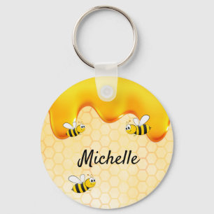 Porte-clés Happy bumble bees yellow honeycomb cute name