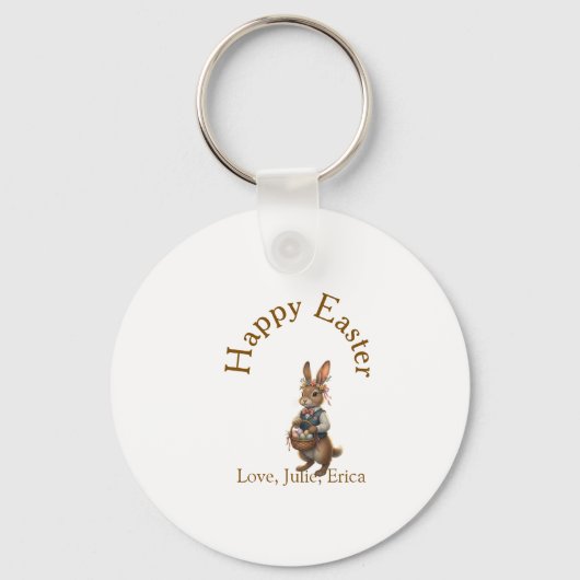 Porte-clés Happy Easter brown bunny with eggs love add name  (Recto)