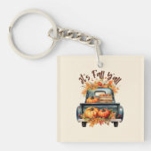 Porte-clés Happy Fall Y'all - Camion rustique avec Citrouille (Devant)