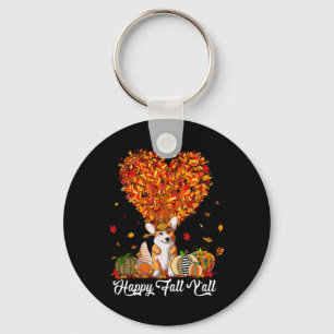 Porte-clés Happy Fall Y'all Funny Corgi Automne Citrouilles