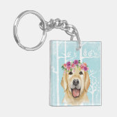 Porte-clés Happy Flower Animal dans Blue Forest-Dog-Retriever (Devant gauche)