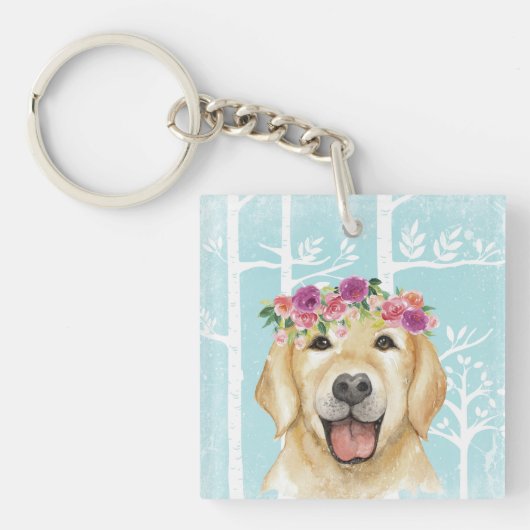 Porte-clés Happy Flower Animal dans Blue Forest-Dog-Retriever (Devant)