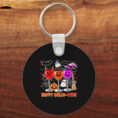 Porte-clés Happy Hallo-wine Funny Halloween Gl Wine Drinking (Recto)