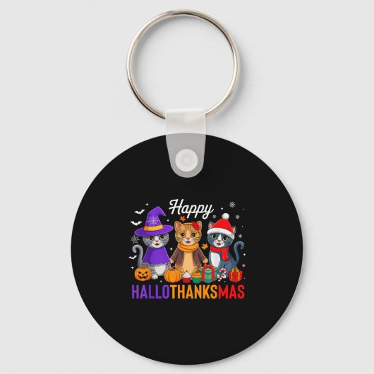 Porte-clés Happy Hallothanksmas Cat Halloween Thanksgiving Ch (Recto)