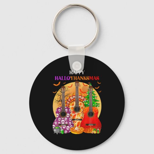 Porte-clés Happy Hallothanksmas Guitar Halloween Thanksgiving (Recto)