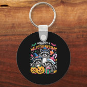 Porte-clés Happy Hallothanksmas Raccoon Halloween Merry Chris (Recto)