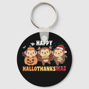 Porte-clés Happy Hallothanksmas Singe Noël Singes Keyc