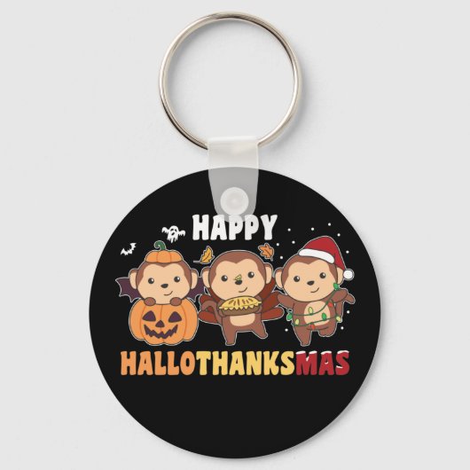 Porte-clés Happy Hallothanksmas Singe Noël Singes Keyc (Recto)