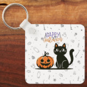 Porte-clés Happy Halloween chat et citrouille (Recto)