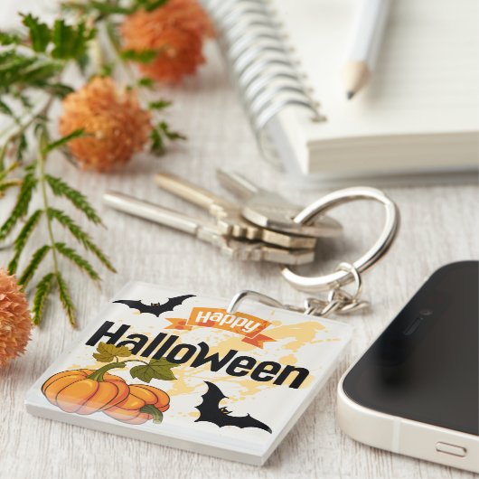 Porte-clés Happy Halloween design (Devant Droit)