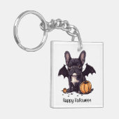 Porte-clés Happy Halloween Français Bulldog Bat Wings Citroui (Devant gauche)