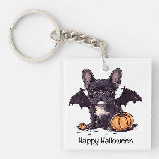 Porte-clés Happy Halloween Français Bulldog Bat Wings Citroui (Devant)