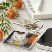 Porte-clés Happy Halloween Tabby Chat orange avec Citrouille (Devant Droit)